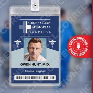 Grey&#39;s Anatomy OWEN HUNT, Grey + Sloan Memorial Hospital ID Badge Card Cosplay Costume Name Tag