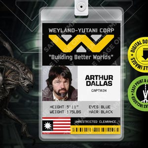 PRINTABLE PDF - Arthur Dallas Captain Alien Movie Cosplay Id name card, Id badge, Replica Tag, Prop, Cult Classic -  2.375 in x 3.375 in