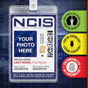 PERSONNALISÉ - Pdf imprimable - nouveauté NCIS, carte d'identité d'émission de télévision d'agent infiltré, badge, étiquette d'identification, réplique de costume d'Halloween, Cosplay