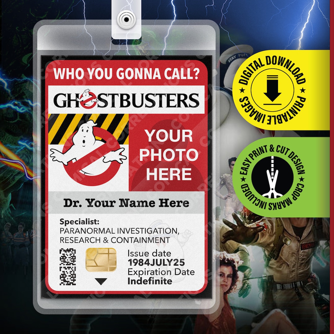 Customizable GHOSTBUSTERS Movie ID Card, ID Badge, Halloween Costume