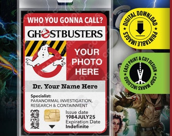 Customizable - GHOSTBUSTERS Movie ID Card, ID Badge, Halloween Costume Replica Prop Card, Cosplay, Name Tag, Print, Digital pdf Download