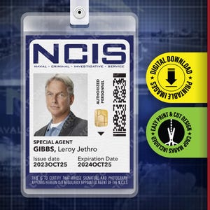 IMPRIMIBLE - NCIS novedoso, Leroy Jethro Gibbs, tarjeta de identificación de programa de televisión, insignia, etiqueta de nombre, tarjeta de réplica de disfraz de Halloween, cosplay, descarga en PDF