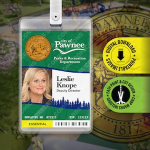 PDF IMPRIMABLE - Leslie Knope City of Pawnee Department of Parks and Recreation ID Badge Card Cosplay Costume Name Tag Prop 2,375 x 3,375 po