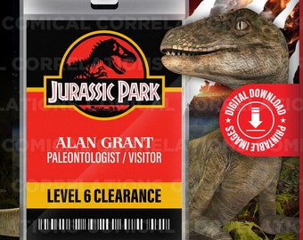 PRINTABLE Jurassic Park Alan Grant Card Badge ID, Dinosaurs, Movie, Name Tag, For Costume, Cosplay, Halloween, Replica, DOWNLOAD