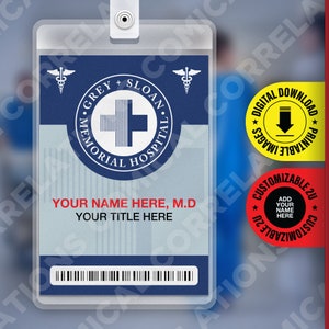 AANPASBARE Grey's Anatomy-badge, grijs + Sloan Memorial Hospital ID-badgekaart naamplaatje cosplay kostuum