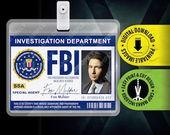 PRINTABLE FBI X Files Special Agent Fox Mulder Card Badge, TV Show, Name Tag, For Costume, Cosplay, Halloween, Replica, Download