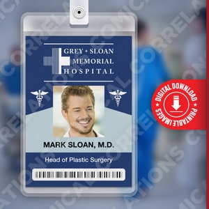 Grey's Anatomy MARK SLOAN, Grey + Sloan Memorial Hospital ID-badgekaart Naamplaatje cosplaykostuum
