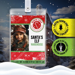 PRINTABLE PDF - Santa&#39;s Elf - North Pole Christmas Delivery Co. Employee id Badge, Cosplay Prop Card, Costume Name Tag - 2.375in x 3.375in