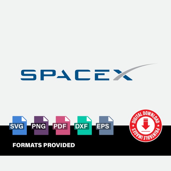 SpaceX Logo, Wordmark, Logomark, Outer Space, Space Travel, Science, Clipart, Cricut, Digital Vector Cut File , Svg, Png, Dxf, Eps Files