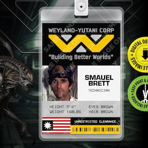 PRINTABLE PDF - Samuel Brett, Technician, Alien Movie Cosplay Id name card, Id badge, Replica Tag, Prop, Cult Classic -  2.375 in x 3.375 in