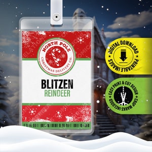 PDF STAMPABILE - Blitzen Reindeer - Distintivo identificativo per dipendenti della North Pole Christmas Delivery Co, tessera per oggetti di scena per cosplay, cartellino con nome per costume 2,375 pollici x 3,375 pollici