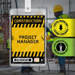 Bouwvakker - Projectmanager - ID-badgekaart Halloween-cosplaykostuum Naamplaatje - Afdrukbaar pdf-bestand Kaartformaat 2,375 x 3,375 in