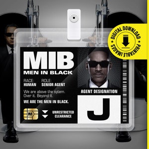 MIB - Agent J - Men In Black ID Badge Card Halloween Cosplay Costume Name Tag - Fichier PDF imprimable - Taille carte 2,375 po. x 3,375 po.