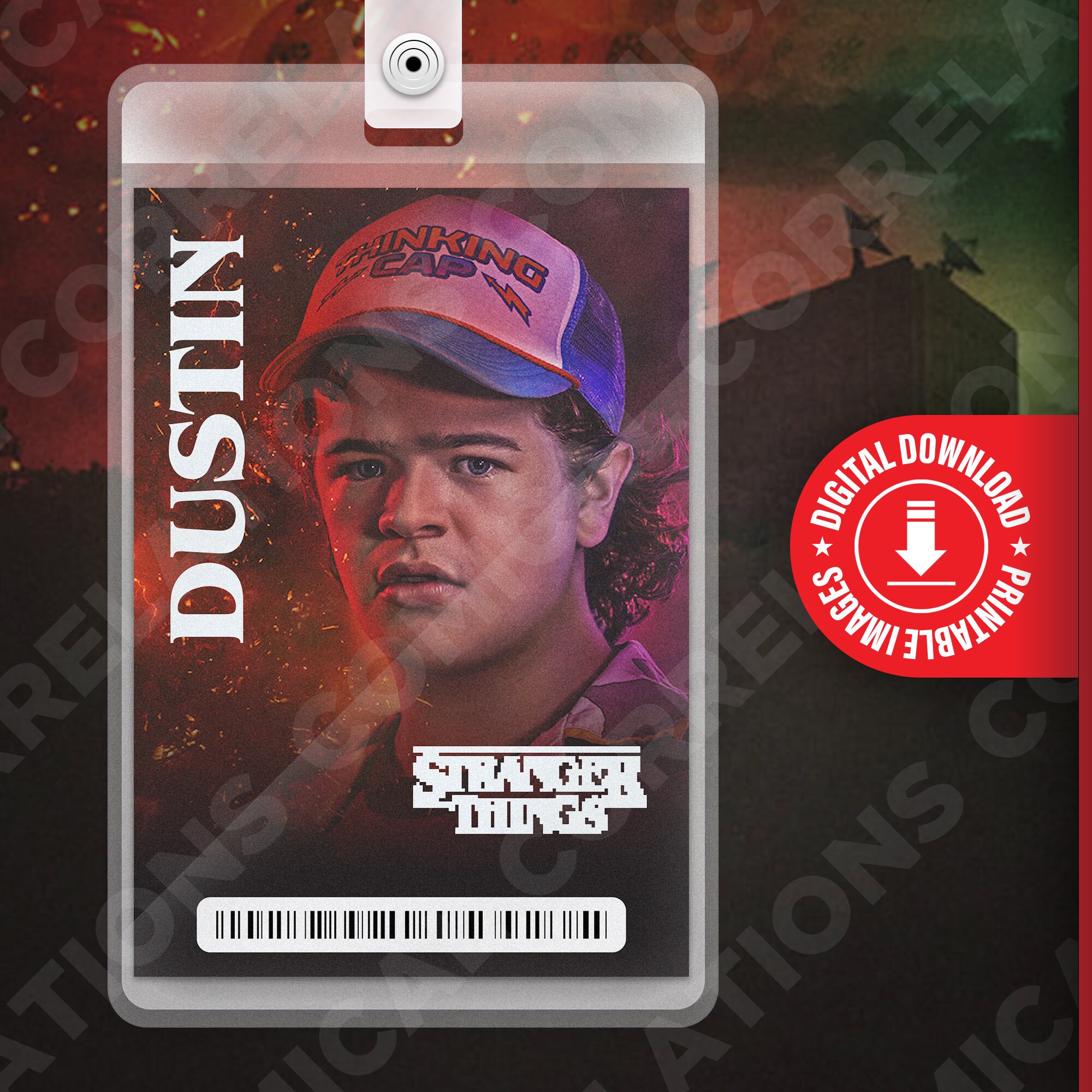 PRINTABLE Stranger Things Dustin Card Badge TV Show Upside - Etsy