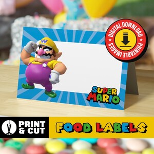 Mario, Super Mario Food Labels, Candy Signs - Instant Download, 3.75x5 inches, 4 Designs on Page - Birthday Party Decor & Name Tags