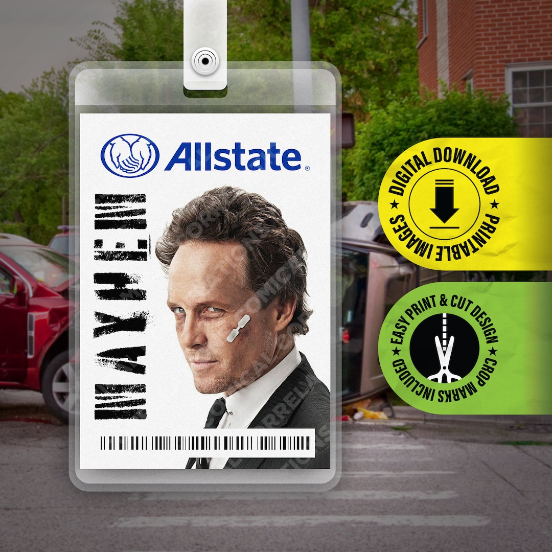 PRINTABLE PDF Mayhem Allstate Insurance ID Badge Card Halloween PRINTABLE PDF Mayhem Allstate Insurance ID Badge Card Halloween