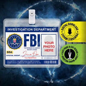 Téléchargement pdf personnalisable, X Files du FBI, badge de carte personnalisé agent spécial surnaturel, émission de télévision, costume, porte-nom, cosplay, Halloween