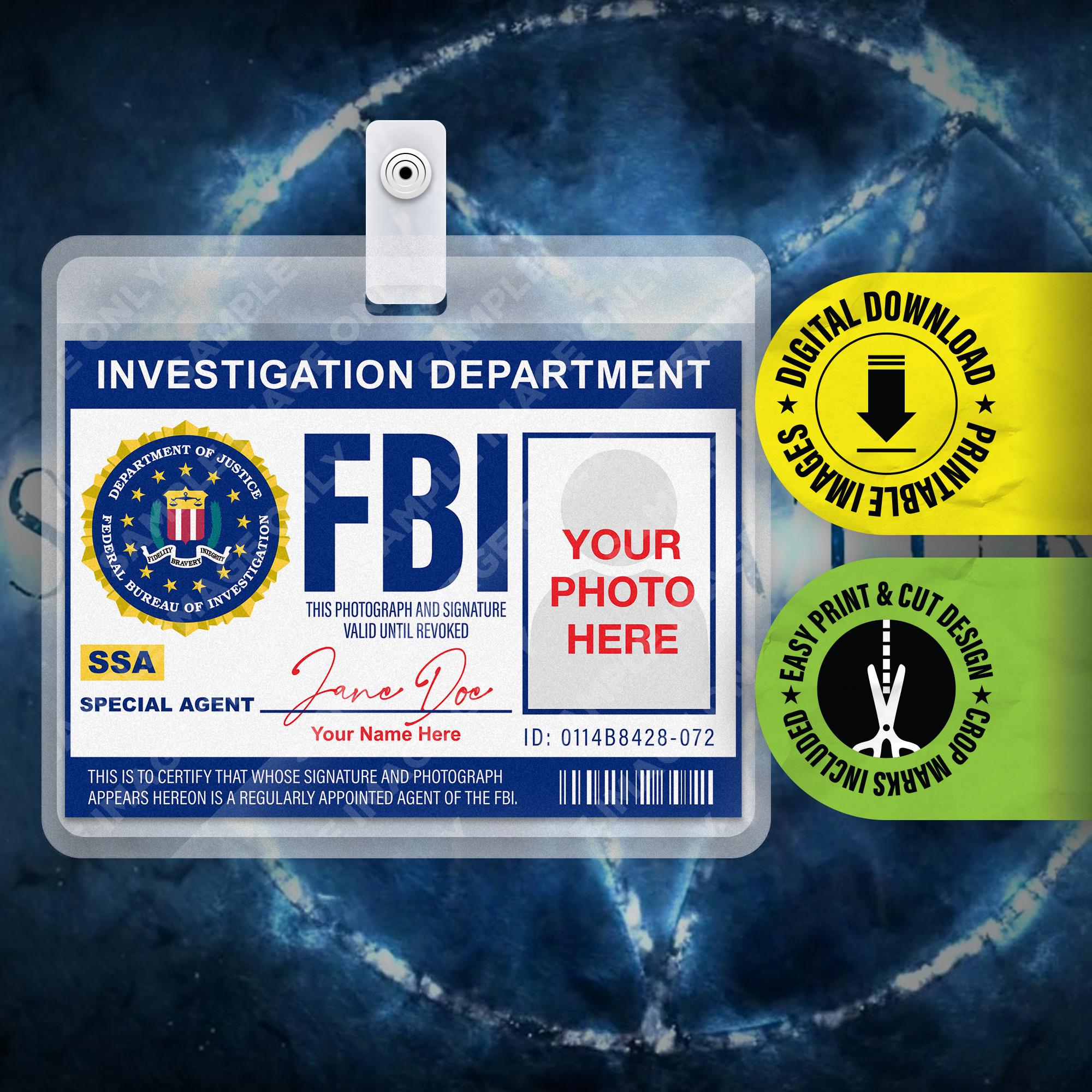 ブロッターアート アメリカFBI連邦捜査局図柄 印刷状態紙質最良 コレクションに ☆FBIバッジ＋合皮製ホルダー＋ IDカード2枚／ オーダーメイド
