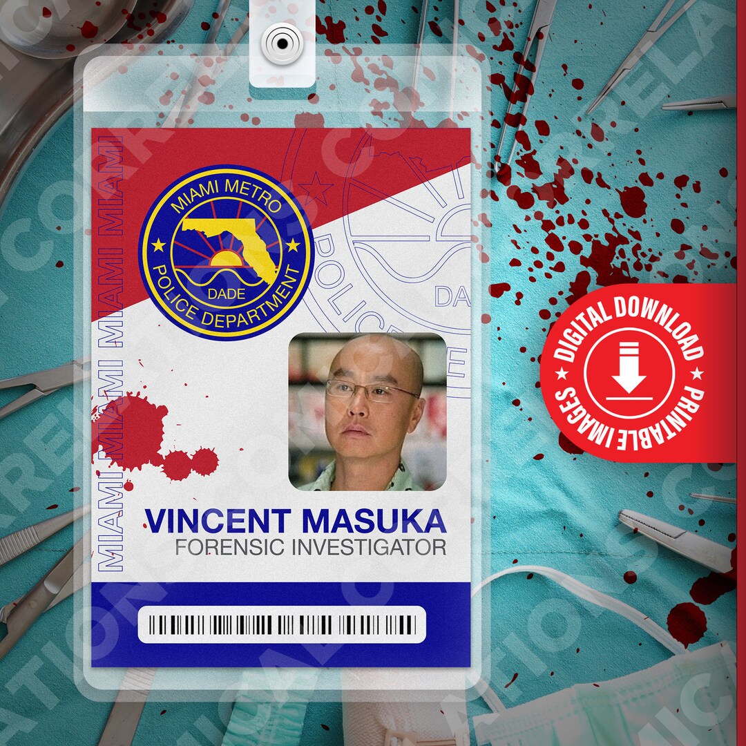 PRINTABLE Vincent Masuka, Dexter Id Card Badge, Name Tag, for Costume