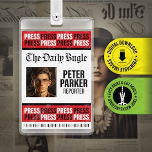 AFDRUKBARE PDF - The Daily Bugle - Peter Parker - perskaart - ID-badgekaart naamplaatje halloween-cosplaykostuum - grootte 2,375 x 3,375 in