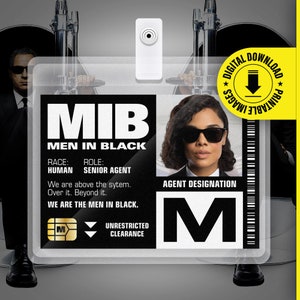 MIB - Agent M - Men In Black ID-badgekaart Halloween-cosplaykostuum Naamplaatje - Afdrukbaar pdf-bestand - Kaartformaat 2,375 x 3,375 in