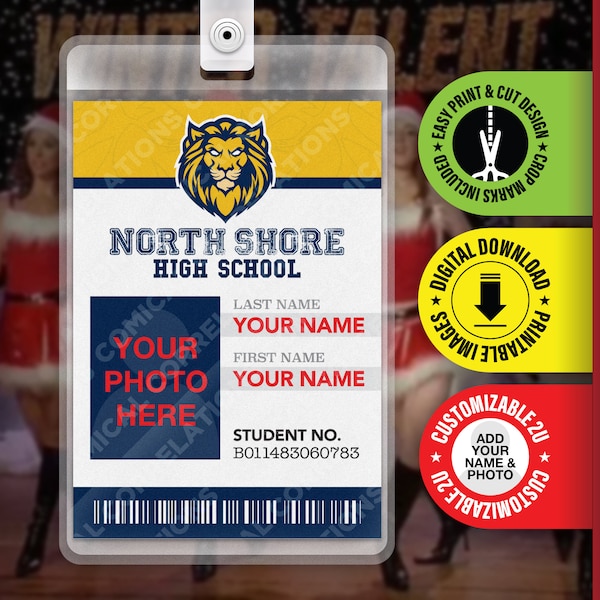 PERSONALIZED PRINTABLE PDF Mean Girls North Shore High School Student id Card, Name Tag Badge, Halloween Costume Replica Prop Card, Cosplay