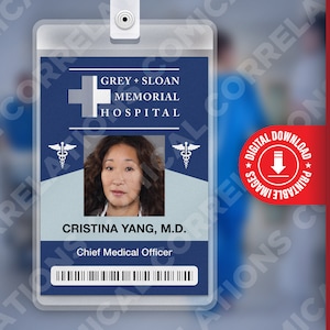 Grey's Anatomy CRISTINA YANG, carte d'insigne d'identité de l'hôpital commémoratif Grey + Sloan, étiquette de nom de costume de cosplay