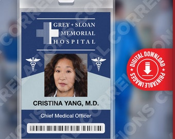Grey&#39;s Anatomy CRISTINA YANG, Grey + Sloan Memorial Hospital ID Badge Card Cosplay Costume Name Tag