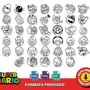Gestalte dein Abenteuer mit Super Mario SVGs - Luigi, Yoshi, Prinzessin Peach | Perfekt für Cricut & DIY Projekte | Hochwertige PNGs enthalten