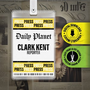 AFDRUKBARE pdf - The Daily Planet - Clark Kent - perskaart - ID-badgekaart naamplaatje halloween-cosplaykostuum - grootte 2,375 x 3,375 in
