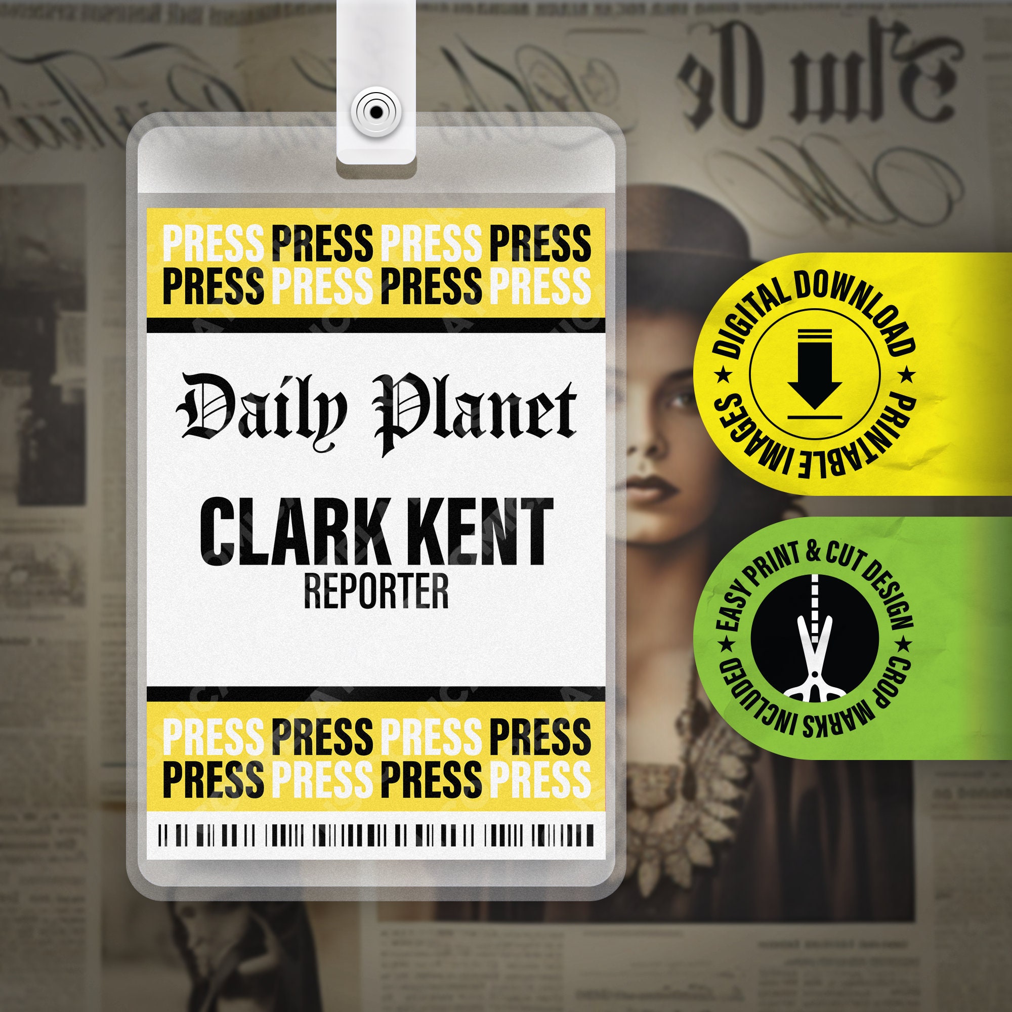 printable pdf - the daily planet - clark kent - press pass - id