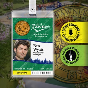 PDF STAMPABILE - Ben Wyatt City of Pawnee Department of Parks and Recreation Badge ID Card Cosplay Costume Name Tag Prop - 2,375 x 3,375 pollici