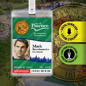 PDF STAMPABILE Mark Brendanawicz City of Pawnee Department of Parks and Recreation Badge ID Card Cosplay Costume Name Tag Prop 2,375x3,375 pollici