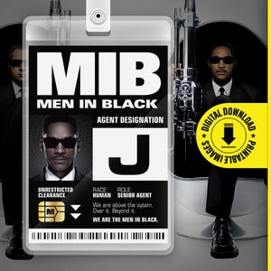 Tarjeta de identificación de MIB - Agente J - Hombres de Negro, etiqueta con nombre para disfraz de cosplay de Halloween - Archivo PDF imprimible - Tamaño de la tarjeta: 2,375 x 3,375 pulgadas