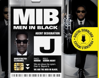 MIB - Agent J - Men In Black ID Badge Card Halloween Cosplay Costume Name Tag - Printable PDF file - Card size 2.375 in x 3.375 in