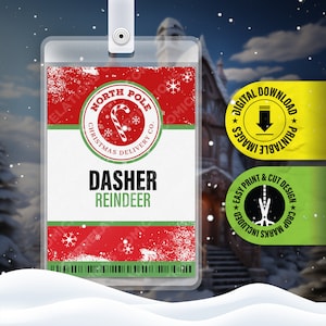 PDF STAMPABILE - Distintivo identificativo per dipendente della Dasher Reindeer North Pole Christmas Delivery Co., tessera per cosplay, etichetta con nome per costume - 2,375 pollici x 3,375 pollici