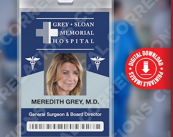 Grey&#39;s Anatomy MEREDITH GREY, Grey + Sloan Memorial Hospital ID Badge Card Cosplay Costume Name Tag
