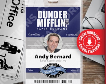 The Office Andy Bernard Dunder Mifflin ID Badge Cosplay Costume Name ...