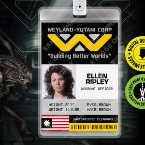 PRINTABLE PDF - Ellen Ripley Warrant Officer Alien Movie Cosplay Id name card, Id badge, Replica Tag, Prop, Cult Classic 2.375 in x 3.375 in