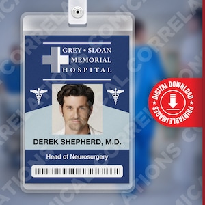 Grey's Anatomy DEREK SHEPHERD, Grey + Sloan Memorial Hospital ID-badge kaart cosplay kostuum naamplaatje