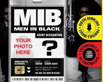 MIB - Personalized Agent - Men In Black ID Badge Card Halloween Cosplay Costume Name Tag - PDF file - Card size 2.375 in x 3.375 in