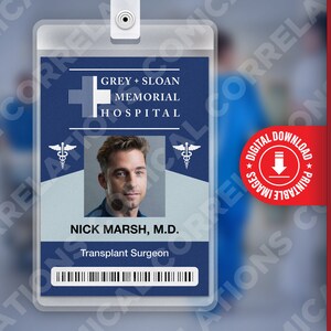 Grey&#39;s Anatomy NICK MARSH, Grey + Sloan Memorial Hospital ID Badge Card Cosplay Costume Name Tag