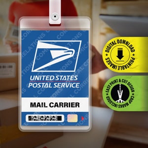 PDF STAMPABILE - USPS - Postino - Badge identificativo dipendente, carta di Halloween Cosplay Prop, etichetta con nome costume - Dimensioni carta 2,375 x 3,375 pollici
