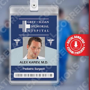 Grey&#39;s Anatomy ALEX KAREV, Grey + Sloan Memorial Hospital ID Badge Card Cosplay Costume Name Tag