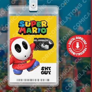 Carte d'identité imprimable Super Mario Bros. film Shy Guy, fête d'anniversaire amusante pour enfants, cosplay, étiquette de nom de costume d'Halloween, jeux, Nintendo