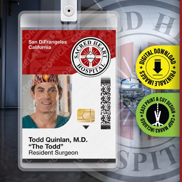 Scrubs TV Show Badge, Todd Quinlan, Sacred Heart Hospital ID Badge, Halloween Replica Prop Card, Cosplay Costume, Name Tag Digital Download