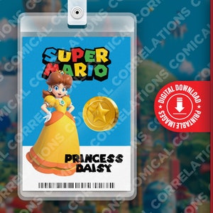 Carte d'identité avec badge Super Mario Bros. Movie Princess Daisy, fête d'anniversaire amusante pour enfants, cosplay, étiquette de nom de costume d'Halloween, jeux, Nintendo