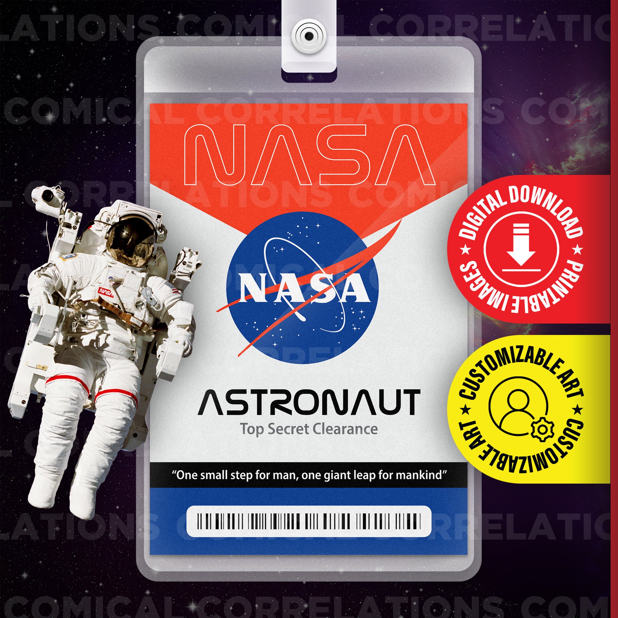 PRINTABLE NASA Astronaut, Outer Space, Id Card Badge, Name Tag, for  Costume, Cosplay, Halloween, Funny Gift, Replica, Digital Image DOWNLOAD -  Etsy