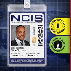DO DRUKU - Nowość NCIS, Leon Vance, Karta identyfikacyjna programu telewizyjnego, Odznaka, Etykieta z nazwiskiem, Replika karty rekwizytu kostiumu na Halloween, Cosplay, Pobierz plik pdf