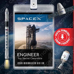 Ingénieur SpaceX IMPRIMABLE, espace, badge de carte d'identité, étiquette nominative pour costume, cosplay, Halloween, cadeau amusant, réplique, TÉLÉCHARGEMENT d'image numérique